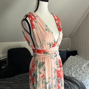 Lulu's Floral Pink and Red Wedding Guest Dress